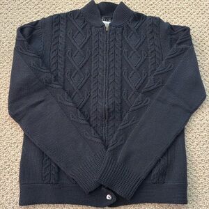 Shin Choi/Bergdorf Goodman Deep Navy Blue Zip Up Cable Knit Sweater